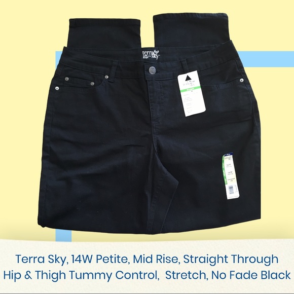 Terra & Sky Denim - Terra Sky, 14W Petite, Mid Rise, Straight, Black